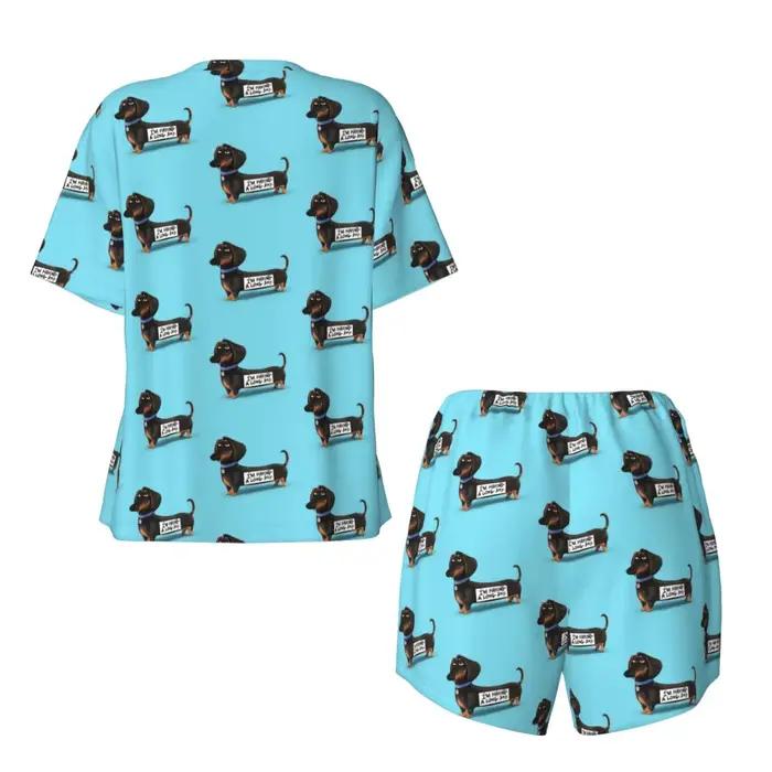 Ensemble pyjama teckel personnalisé pour femmes, 2 pièces, imprimé saucisse, blaireau, Wiener, chien, manches courtes, vêtements de nuit, vêtements de détente