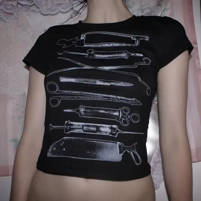 Harajuku Punk Goth Sexy kultúrne tričko pre ženy leto 90s Grunge grafické punkové