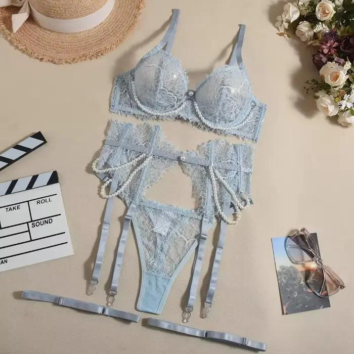 Sexy a elegantné valentínske súpravy spodnej bielizne s perlovými ozdobami