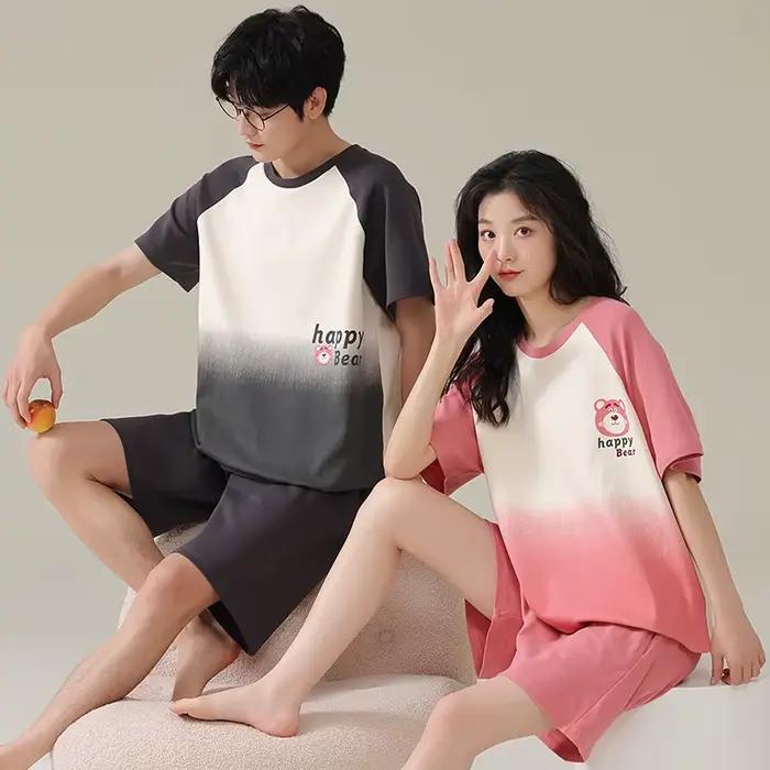Pyjama d'été à manches courtes pour femmes, ensemble de pyjama de dessin animé, en pur coton, vêtements de nuit pour Couple, mode maison