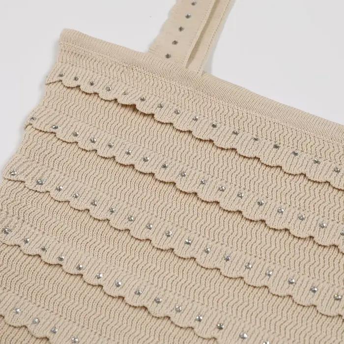 Súprava cardigan + tielko + polosukňa z čipkovaného úpletu s kamienkami