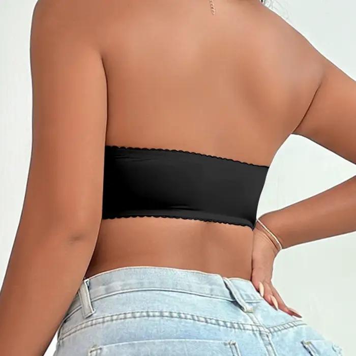Soutien-gorge noir à boutons sur le devant, sans anneau en acier, soutien-gorge sexy sans bretelles, soutien-gorge sans bretelles pour femmes, coussinet amovible MR2710