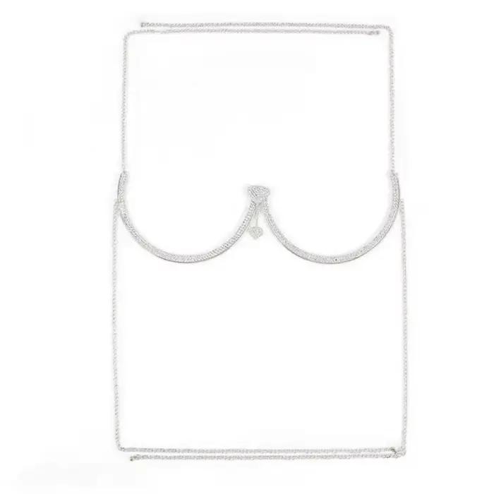 Punk coeur poitrine soutien corps chaîne gland fleur soutien-gorge poitrine chaîne bijoux strass poitrine chaîne robe coupe basse