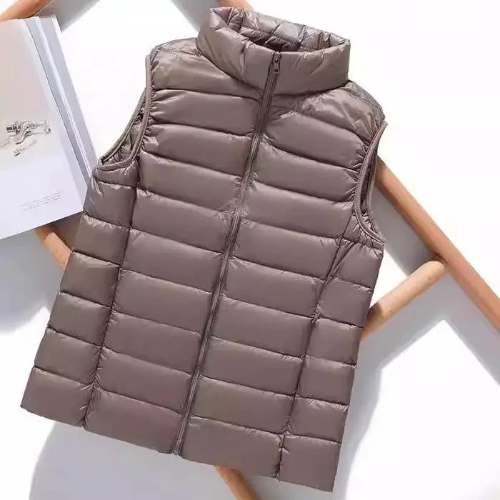 Veste sans manches en polyester drap fin avec duvet de canard blanc pour femmes occasions automne hiver élégance et chaleur