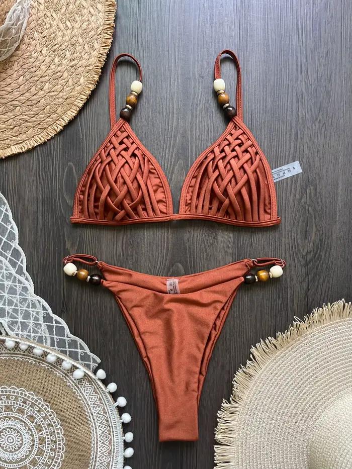 Bikini Femme Style de Plage avec Push-Up Élasthanne Polyamide Pour Plage Vacances Piscine Spa Sources Chaudes Sports Nautiques Croisière