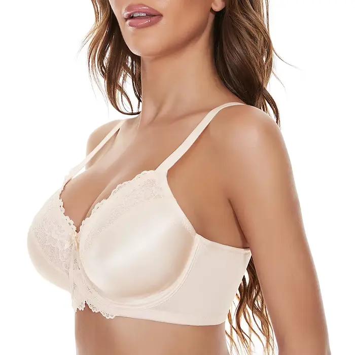 Sheroine Soutien-gorge minimiseur en dentelle florale pour femme, couverture complète, sans doublure, non rembourré, pour un confort et un soutien quotidiens