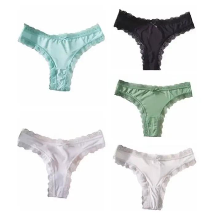 Injpanties de glace sans couture confortables pour femmes, entrejambe en coton, taille basse, nœud en dentelle, slips, sous-vêtements, culottes d'été pour dames