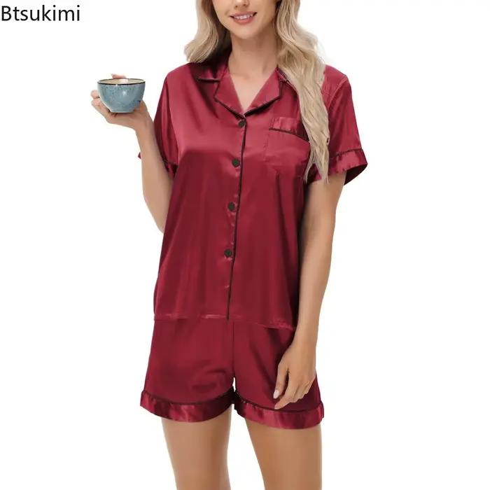 Ensemble de pyjamas pour femmes, vêtements de nuit en satin, hauts boutonnés et shorts, pyjama 2 pièces, pyjama femme, vêtements de nuit pour l'été