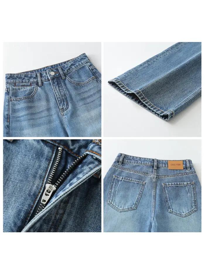 CHIC VEN dámske džínsy modré voľné ležérne pevné nové retro bavlna široké nohavice Denim