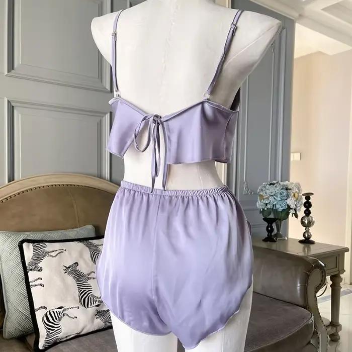 Lingerie française sexy pour femmes, pyjamas pour femmes, vêtements de nuit, licou, écharpe, sommeil, Y avec short, séduction, ensemble de sous-vêtements pour adultes