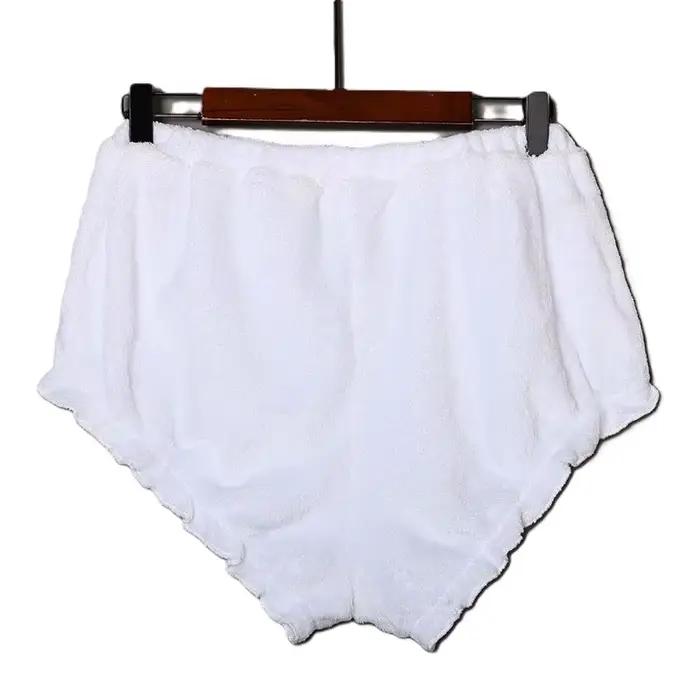 Culottes épaisses et chaudes en flanelle blanche, taille élastique, toucher doux, avec nœud, légères, sexy, pour la danse et les fêtes