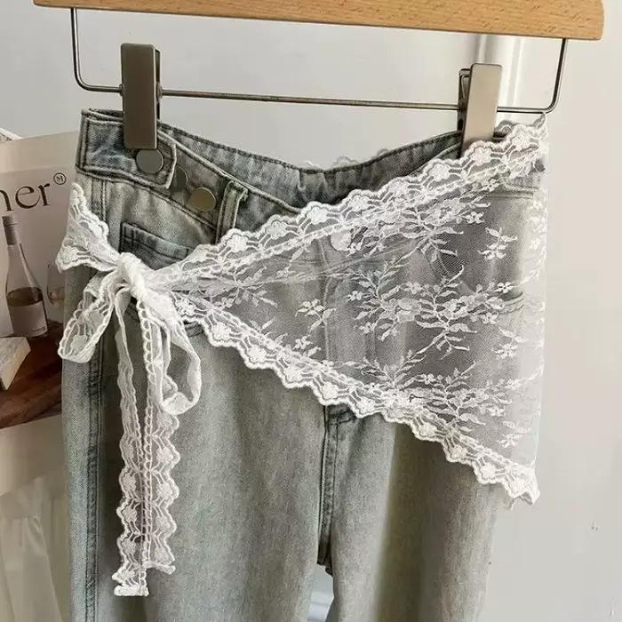 Kórejský štýl vyšívaný čipkový pás s odnímateľnou šatkou