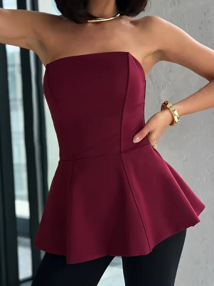 Top bustier à baleines, design tendance automne européen et américain, bretelles sculptantes, amincissant, épaules dénudées