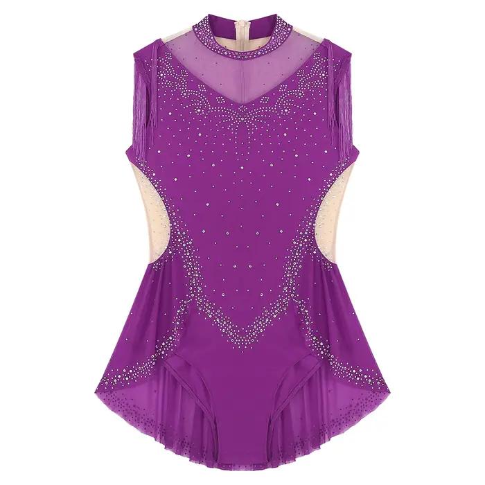 Body de patinage artistique pour femmes, Tango Latin, Salsa, Jazz, vêtements de danse, strass scintillants, épissure, justaucorps de gymnastique artistique