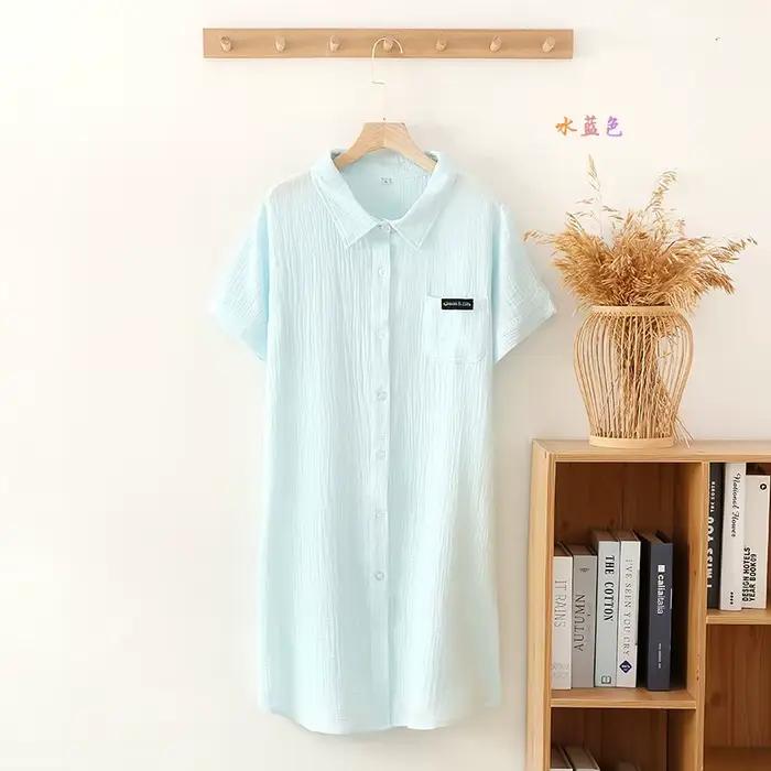 Chemise de nuit multicolore pour femmes, chemise d'été à manches courtes, chemise boutonnée à col rabattu, robe de nuit décontractée pour la maison, mi-longue