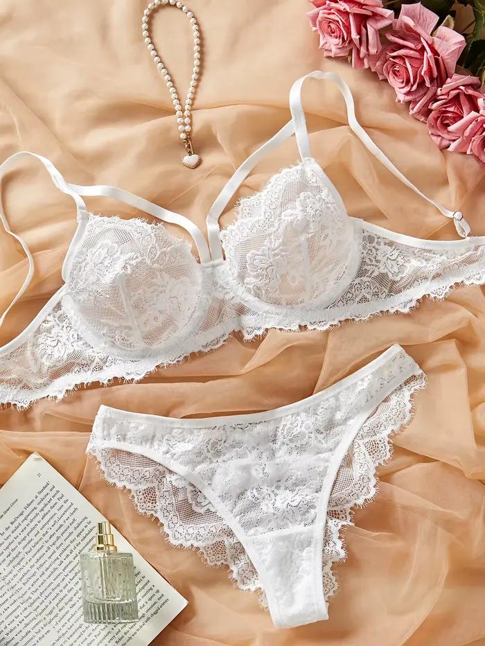 Lingerie et sous-vêtements pour femmes, soutien-gorge à armatures et culotte brésilienne à bretelles en dentelle fantaisie, style victoria