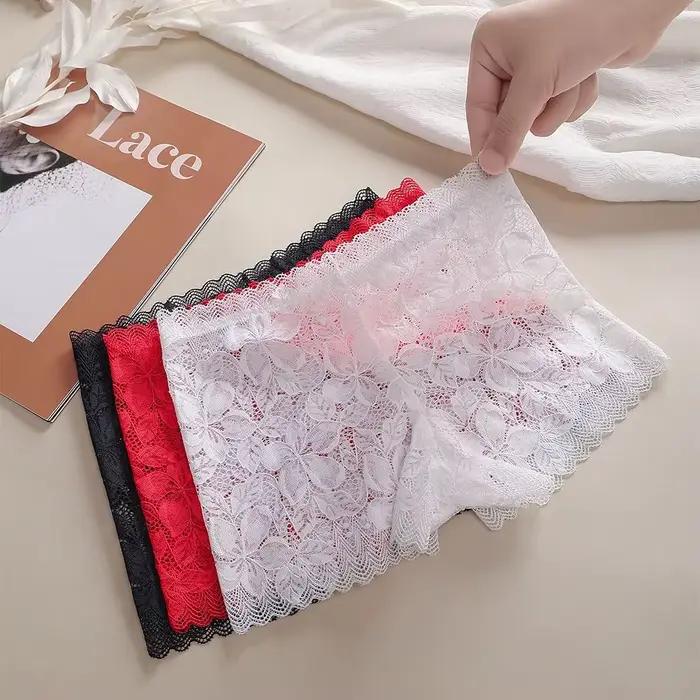 Taille moyenne dentelle maille florale évider culotte coton entrejambe mince femmes Anti-éblouissement pantalons de sécurité slips sans couture