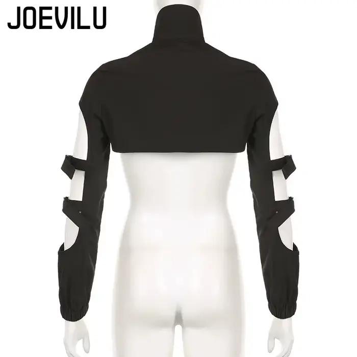 JOEVILU Dámske Cyberpunk Goth Harajuku Úroda Dlhé Rukávy Vystrihnuté Zips Tričko Y2K Grunge Streetwear