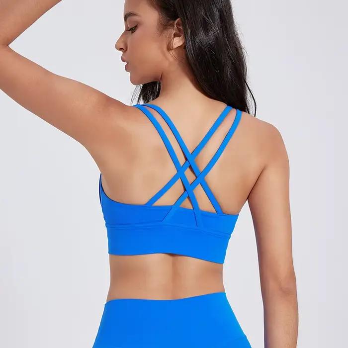 Soutien-gorge dos croisé pour femmes, couleur unie, sous-vêtements de Fitness, doux, Sport, haut de gymnastique, Yoga, entraînement athlétique avec coussinet de poitrine