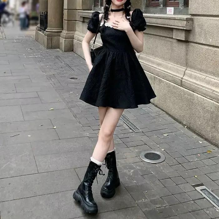 Mini šaty pre ženy Vintage letné prázdniny Street štýl Chic štvorcový výstrih dámske