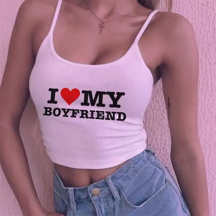 Dámske krátke tričko s potlačou I Love My Boykriemd