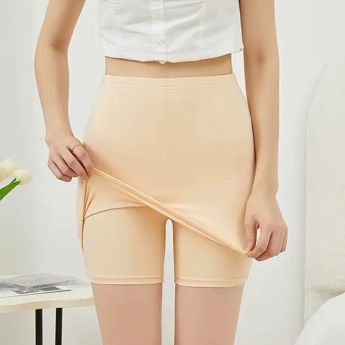 Short de sécurité double couche pour femme, culotte sous la jupe, short de sécurité élastique, sous-vêtement sans couture, caleçon, été