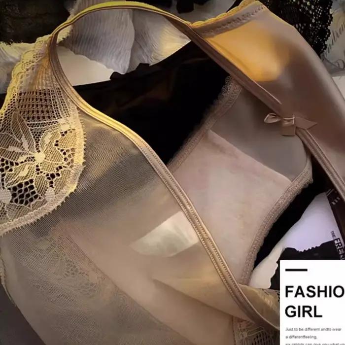 Hedvábné dievčatá Saténové nohavičky tenké slipy remienok čipka mašľa Sexy Lingerie spodná bielizeň pre ženy sieťovaná