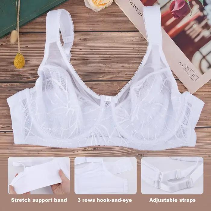 Soutien-gorge en dentelle polyester et nylon avec armatures pour femmes, conception minimisatrice, tasse pleine et bretelles réglables pour toutes les occasions