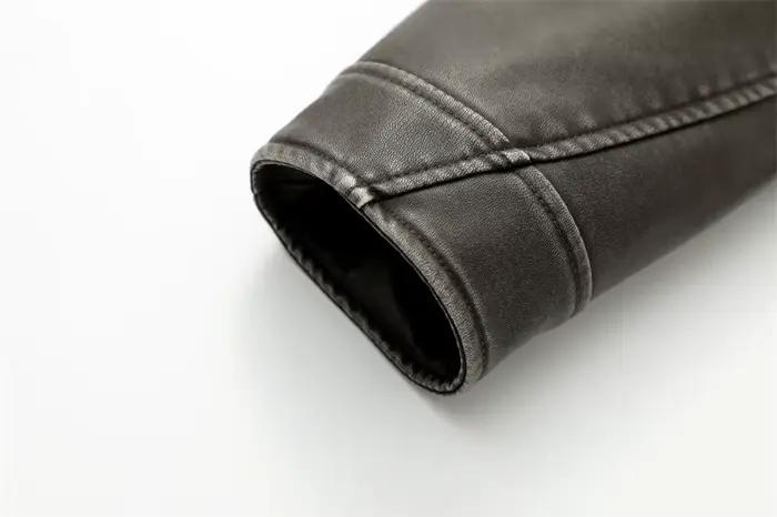 2025New Coal gray dámska praná kožená bunda s opaskom