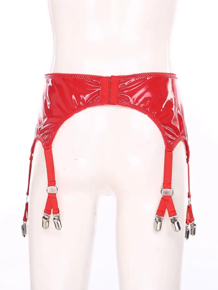 Porte-jarretelles en PU brillant pour femmes, Lingerie, Look mouillé, Clubwear, fesses ouvertes, Punk, gothique, bretelles avec Clips métalliques, mini-jupe supplémentaire