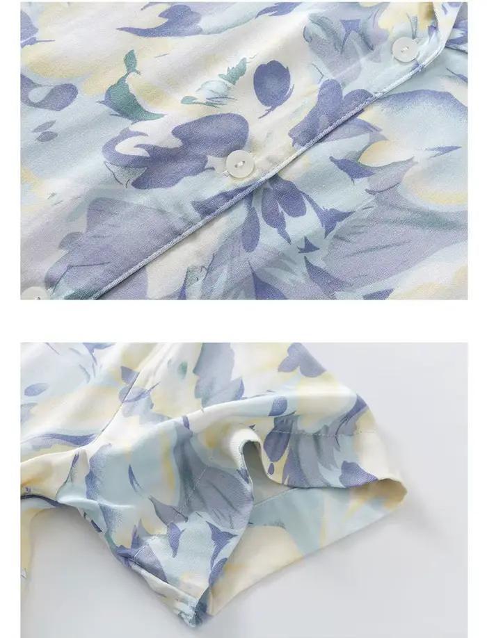 Femmes deux pièces printemps été pyjamas costumes fleur imprimé à manches longues Pijama matériel confortable Satin hauts avec pantalon pyjamas