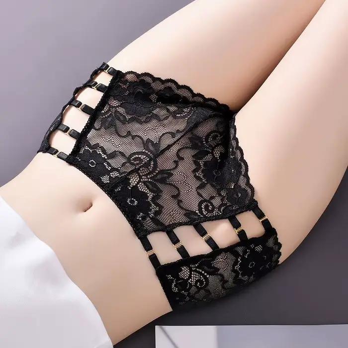 Culottes en dentelle respirante pour femmes, sous-vêtements sexy, slips creux, taille moyenne, fleur, lingerie européenne, grande taille, 12 documents