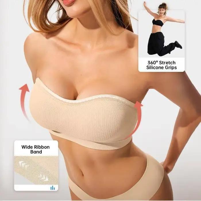 Soutiens-gorge sans bretelles pour femmes, soutiens-gorge bandeau rembourrés push-up, soutiens-gorge sans fil antidérapants et de soutien, soutiens-gorge tube confortables et sans coutures