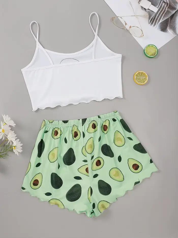 Ensemble pyjama d'été pour femmes, imprimé avocat, Camisole avec short, Lingerie décontractée et Sexy, nuisette, vêtements de maison, sous-vêtements