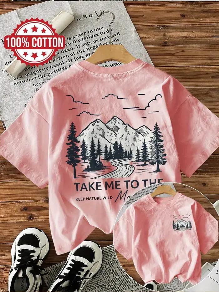 100% bavlnené tričko pre ženy s horskou krajinou a nápisom „Take Me To The Wild“ – ležérne