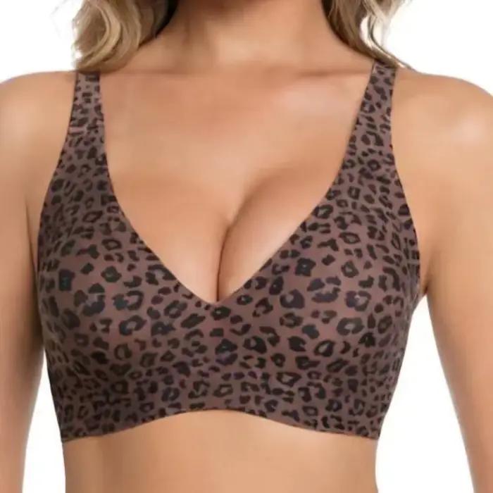 Soutien-gorge sans armatures confortable et doux pour femme, imprimé léopard, cinq tailles, anti-affaissement, respectueux de la peau
