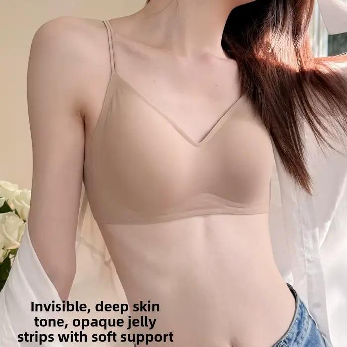 Soutien-gorge invisible sans dos en U, sans couture, effet push-up pour petite poitrine, couleur assortie, fines bretelles, soutien-gorge d'été