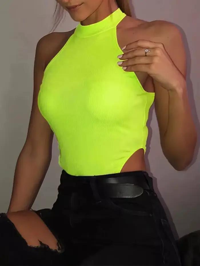 Sexy neonové obtiahnuté body bez rukávov s odhaleným chrbtom na leto