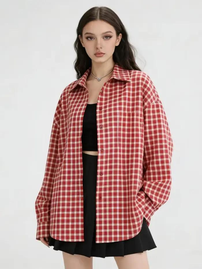 Chemise patchwork Y2K féminine junior en coton polyester pour style streetwear occasions décontractées