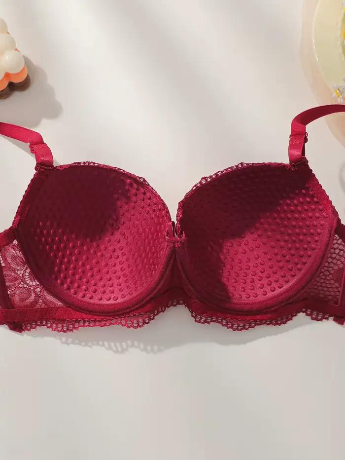 Ensemble Soutien-gorge Push Up Dentelle Rouge Sexy à Armature pour Femmes Soutien-gorge et Culotte Lingerie Respirant Confortable Bonnet Moyen