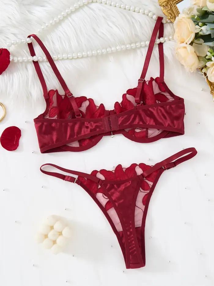 Ensemble de Lingerie en dentelle transparente, deux pièces, motif Floral exquis, soutien-gorge ultra-fin, slip, solide, exotique, pour dames, 23171A