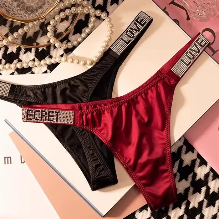 Vin rouge/léopard Sexy brillant strass string femmes sous-vêtements sans couture Sexy sport dames grande taille t-back culotte