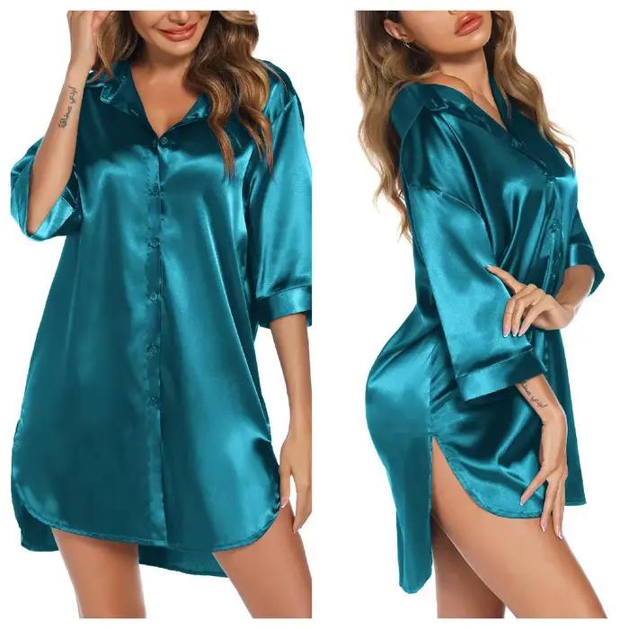 Vêtements de nuit en satin de soie couleur unie, style décontracté, en soie glacée, à manches courtes, minimalistes, respirants, confortables pour la maison et les loisirs.