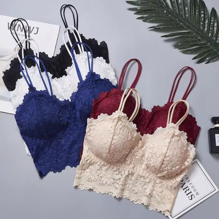 Soutien-gorge en dentelle pour femmes, haut tubulaire, Double bretelles, haut court, Lingerie Sexy, coussinets amovibles, Bralette, hauts tubulaires, sous-vêtements