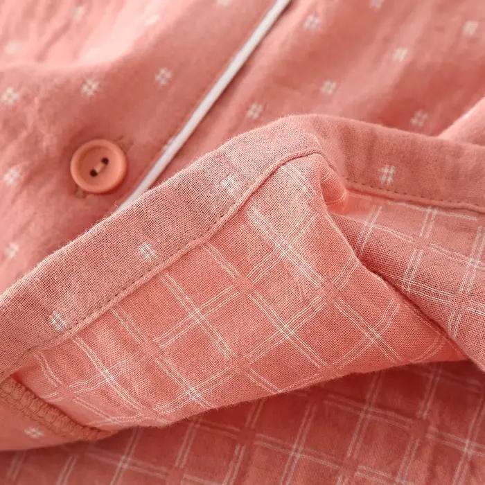 Ensemble pyjama en gaze 100% coton doux pour femmes, vêtements de nuit d'été respirants à pois, 2 pièces, vêtements de maison confortables