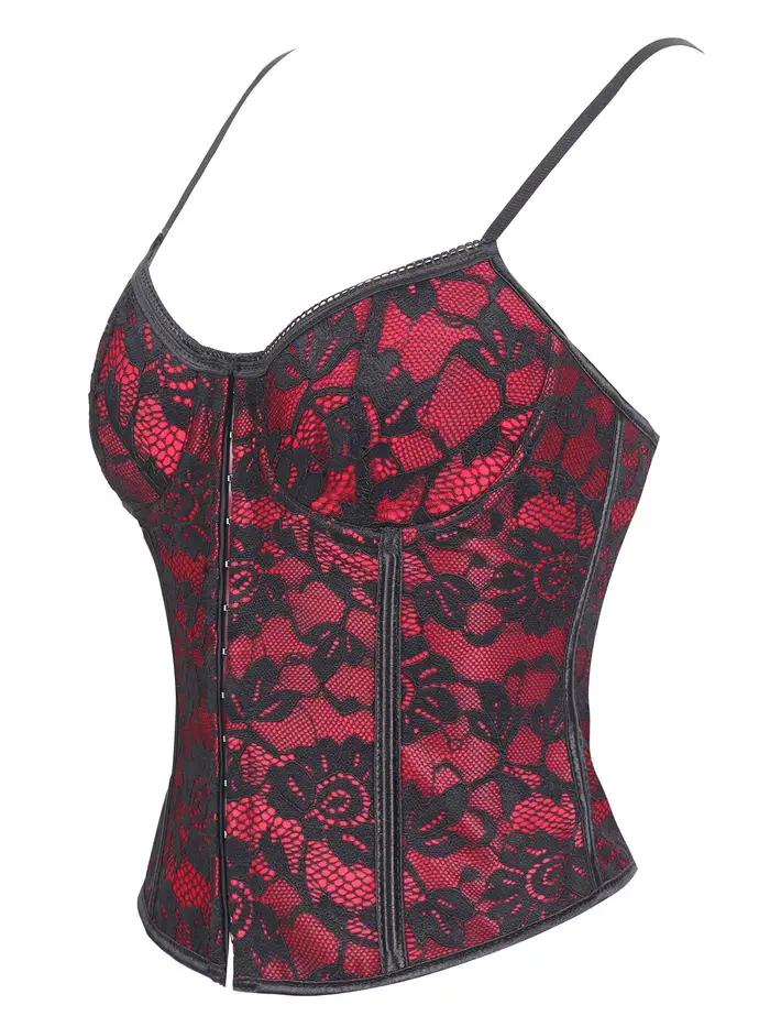 Corset floral en dentelle pour femme, fermeture avant, bustier à lacets au dos, serre-taille sexy, gaine amincissante