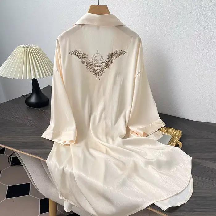 Chemise de nuit sexy en satin imprimé fleuri pour femmes, vêtements de nuit d'été, lingerie décontractée, vêtements de maison, vêtements de détente