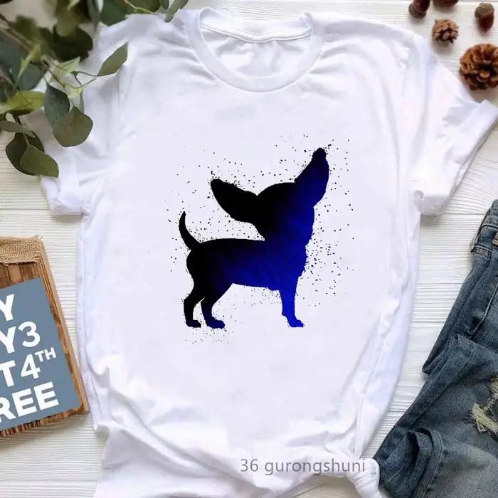 Biele tričko pre ženy s potlačou, Chihuahua, Harajuku, Kawaii