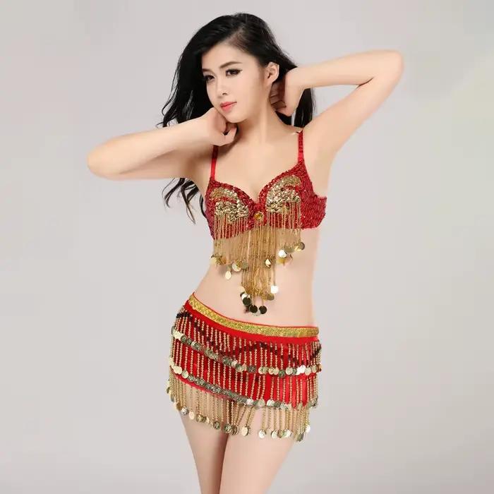 Costume de danse du ventre Sexy pour femmes, charmant vêtement de danse pôle, soutien-gorge à franges à paillettes avec Mini jupe, Costume de spectacle sur scène