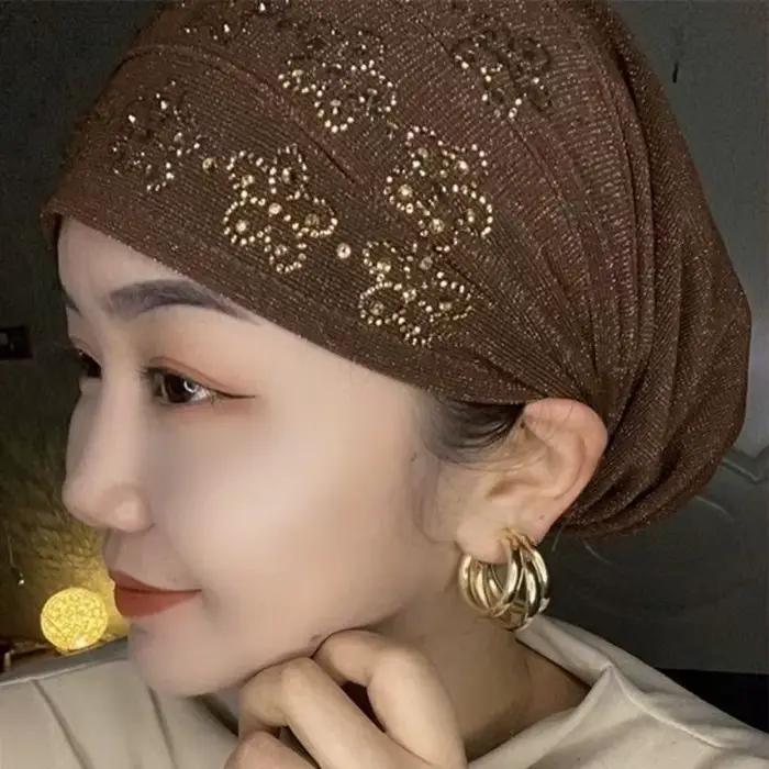 Letné diamantové turbany čiapky pre ženy elastické obalenie hlavy Čiapka moslimský Hidžáb